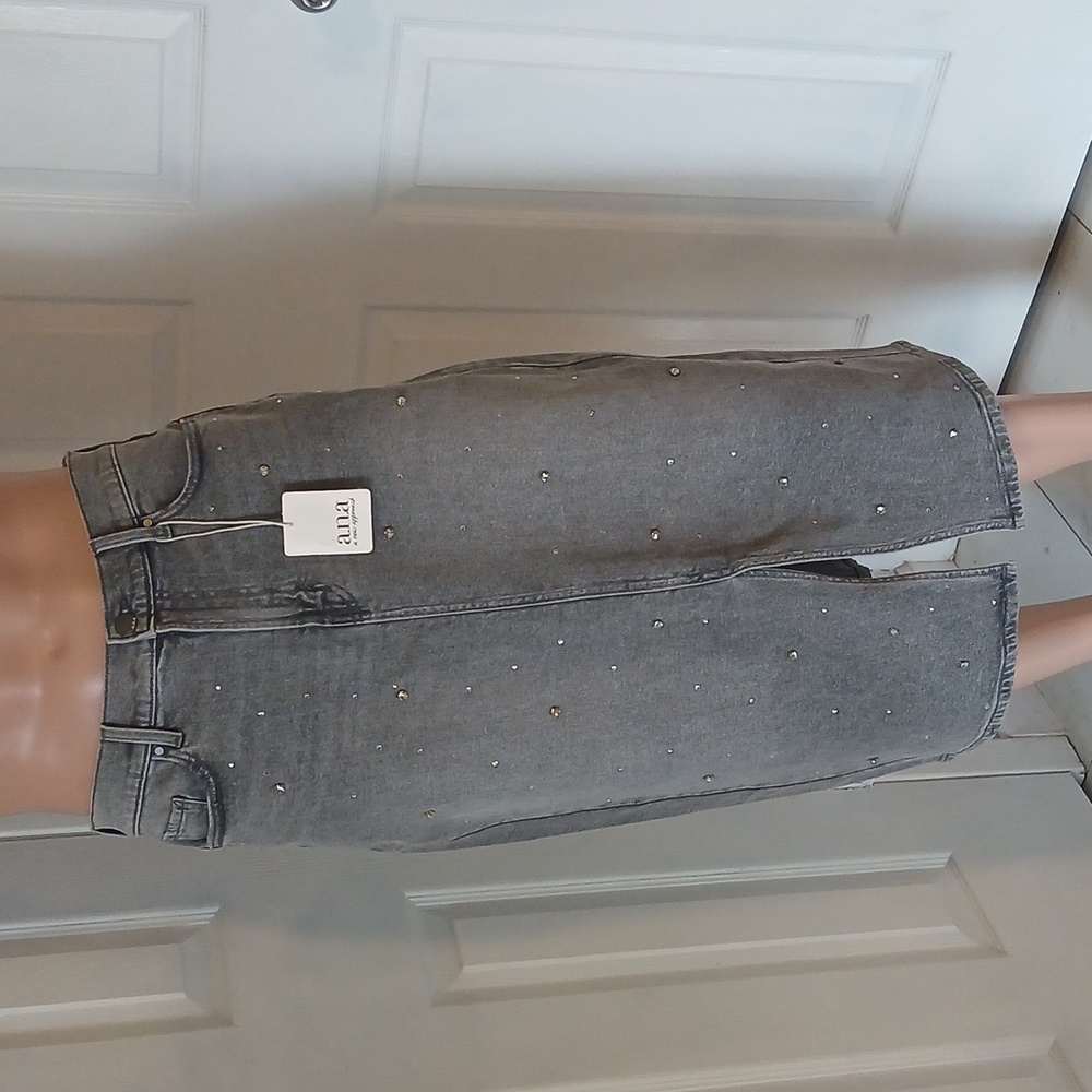 a.n.a Gray Denim Skirt with Stud Accents